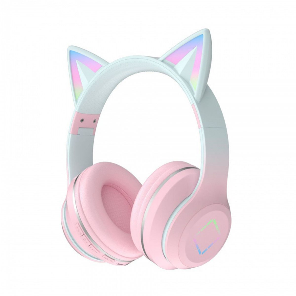 KINSI Bluetooth-Headset, Katzenohr Kopfhörer, LED Over-ear Bluetooth-Kopfhörer, Licht, Bluetooth Kopfhörer Kirschblütenpulver