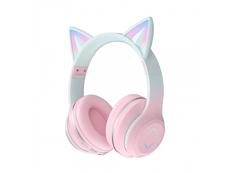 KINSI Bluetooth-Headset, Katzenohr Kopfhörer, LED Over-ear Bluetooth-Kopfhörer, Licht, Bluetooth Kopfhörer Kirschblütenpulver