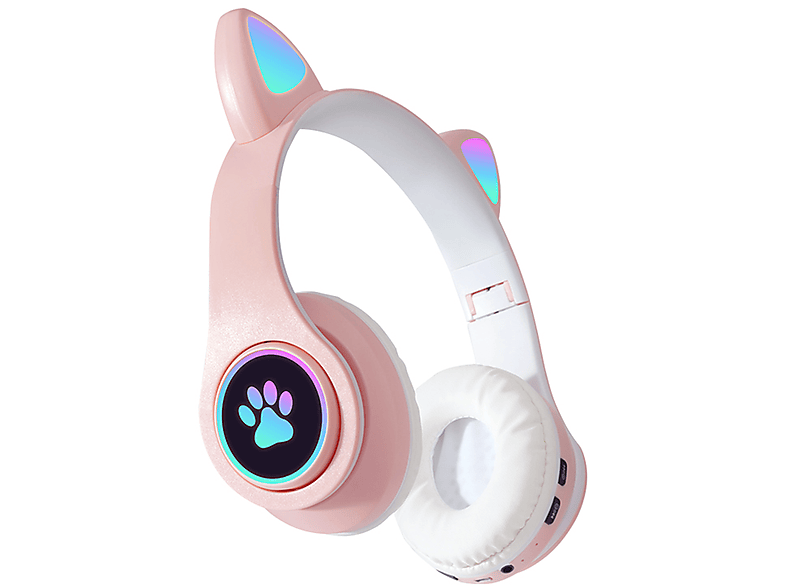 KINSI Drahtloses Bluetooth-Headset, Kinder-Kopfhörer, kompatibel mit Computer/Telefon, Over-ear Bluetooth-Headset Bluetooth rosa