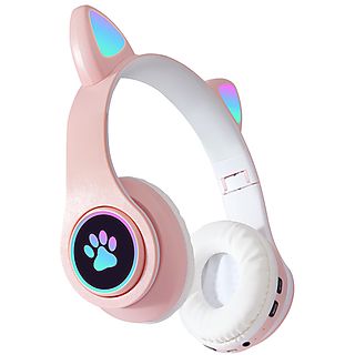 Auriculares inalámbricos - KINSI Serie Cat Ear, Circumaurales, Bluetooth, Rosa