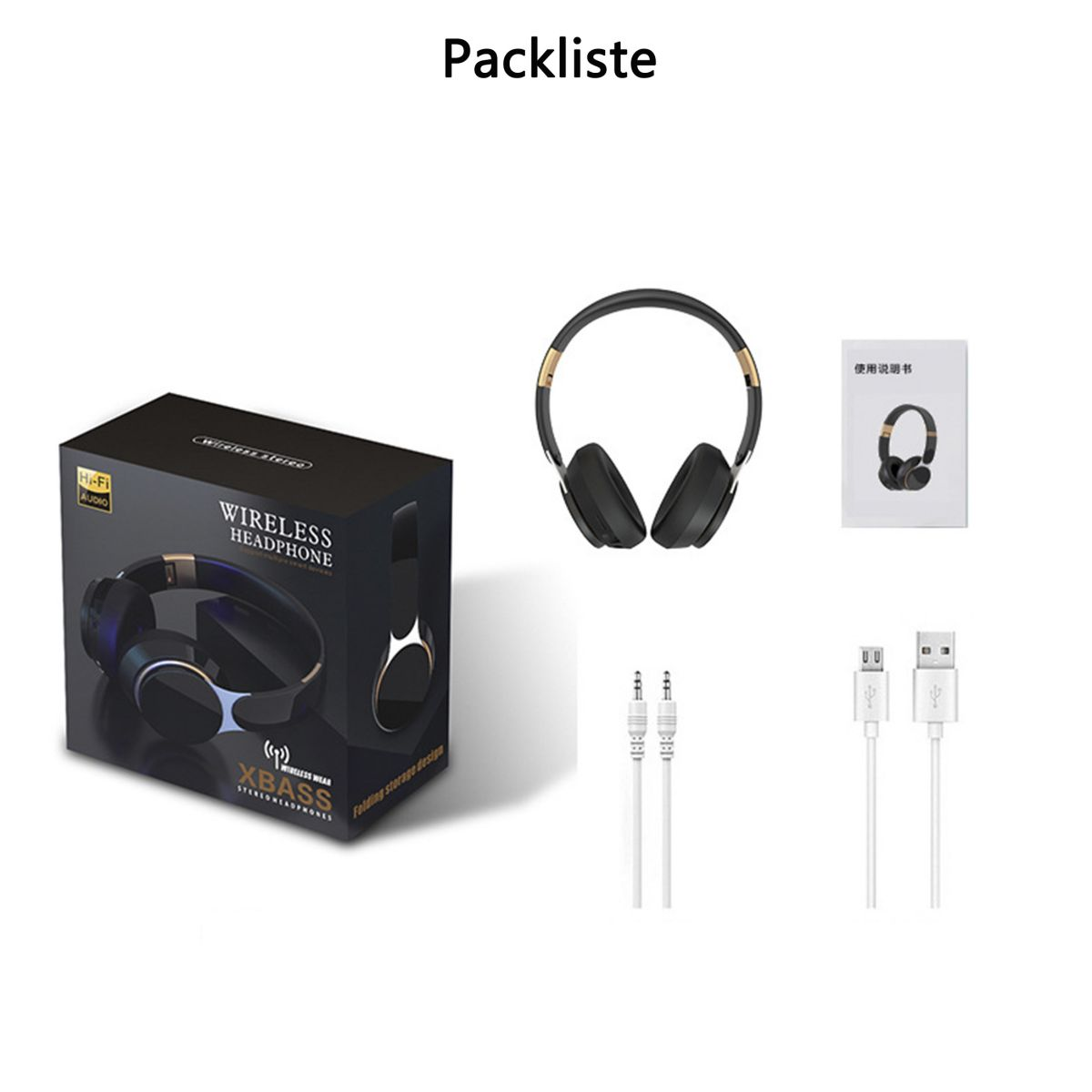 KINSI Sport Bluetooth Kopfhörer, Einziehbar schwarz Kopfhörer und Over-Ear-Kopfhörer, faltbar, Bluetooth Over-ear