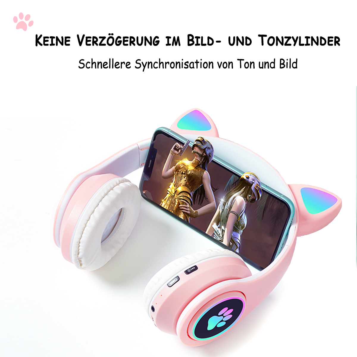 KINSI Drahtloses Bluetooth-Headset, Kinder-Kopfhörer, kompatibel Computer/Telefon, Bluetooth-Headset mit rosa Bluetooth Over-ear