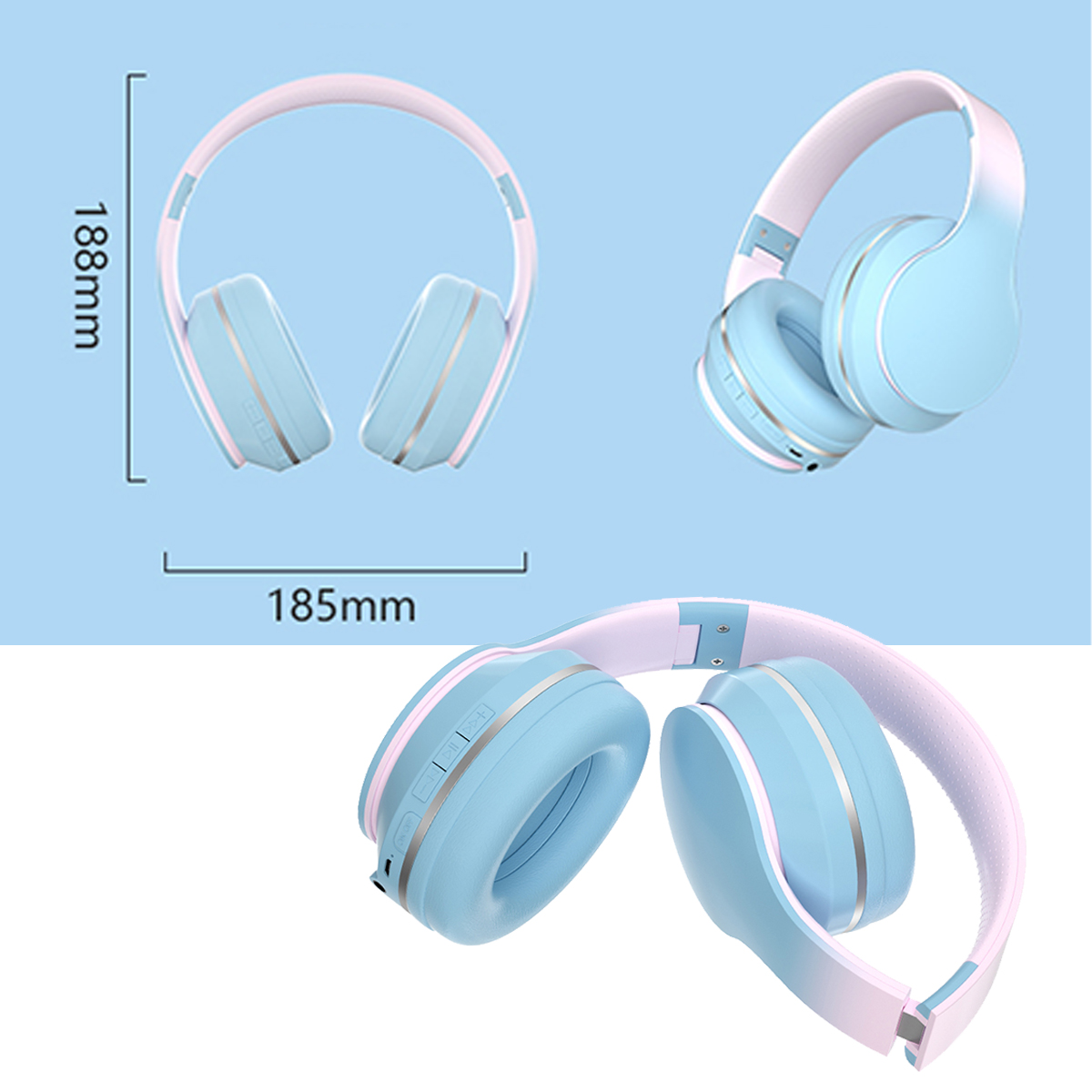 Dunstblau Bluetooth Headset Over-Ear-Kopfhörer, Memory-Schaumstoff, KINSI Ohrenschützer aus Bluetooth Over-ear Faltbare,