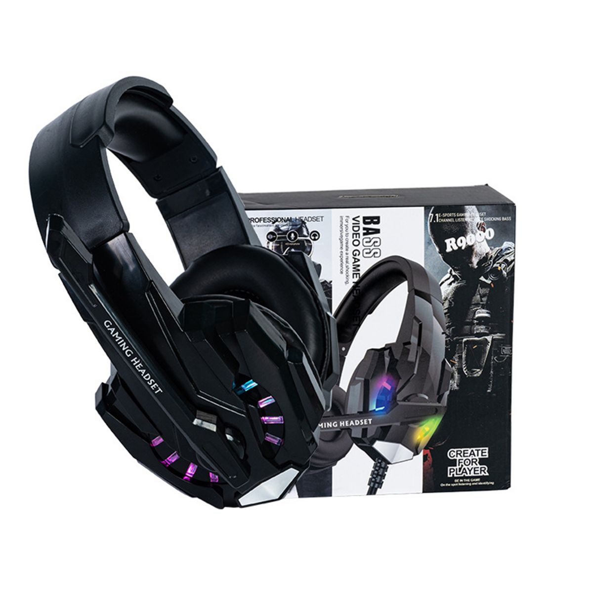 KINSI Kabelgebundene Kopfhörer,7.1 Toneffekte Gaming-Headset,Stereo-Soundeffekte, Over-ear Kopfhörer RGB-Atemlicht Buntes