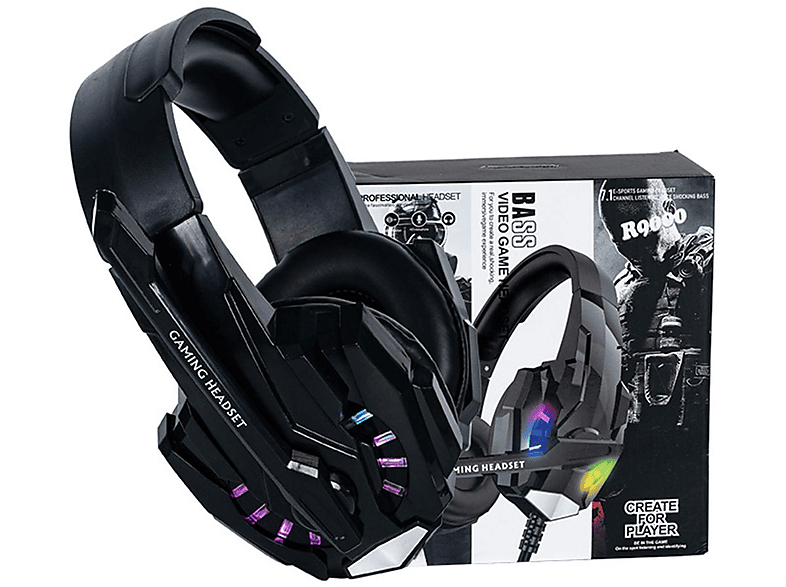 Toneffekte RGB-Atemlicht Kabelgebundene Gaming-Headset,Stereo-Soundeffekte, KINSI Kopfhörer,7.1 Buntes Kopfhörer Over-ear