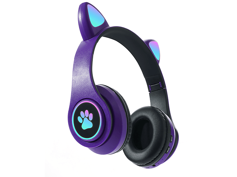 KINSI Gaming-Headset, Kinder-Kopfhörer, Katzenohr-Headset für Mädchen, Over-ear Bluetooth-Headset Bluetooth lila