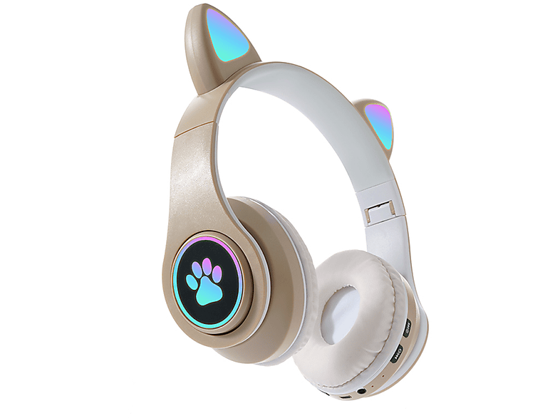 KINSI Gaming-Headset, Drahtloses Bluetooth-Headset, Katzenohr-Headset für Mädchen, Over-ear Bluetooth-Headset Bluetooth Golden