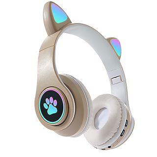 Auriculares inalámbricos - KINSI Serie Cat Ear, Circumaurales, Bluetooth, Oro