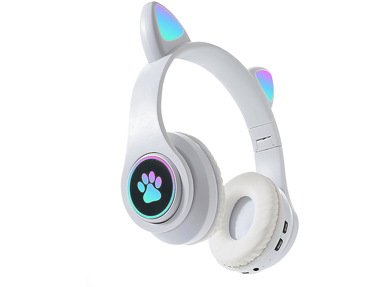 Bluetooth Bluetooth-Headset Katzenohr-Headset, weiß Bluetooth, Over-ear Kinder-Kopfhörer, KINSI Faltbares, Gaming-Headset,