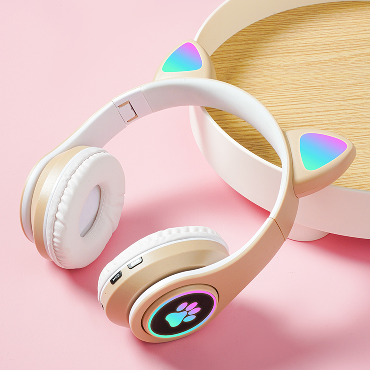 Mädchen, Over-ear Bluetooth-Headset, Gaming-Headset, für Drahtloses Bluetooth Bluetooth-Headset KINSI Katzenohr-Headset Golden