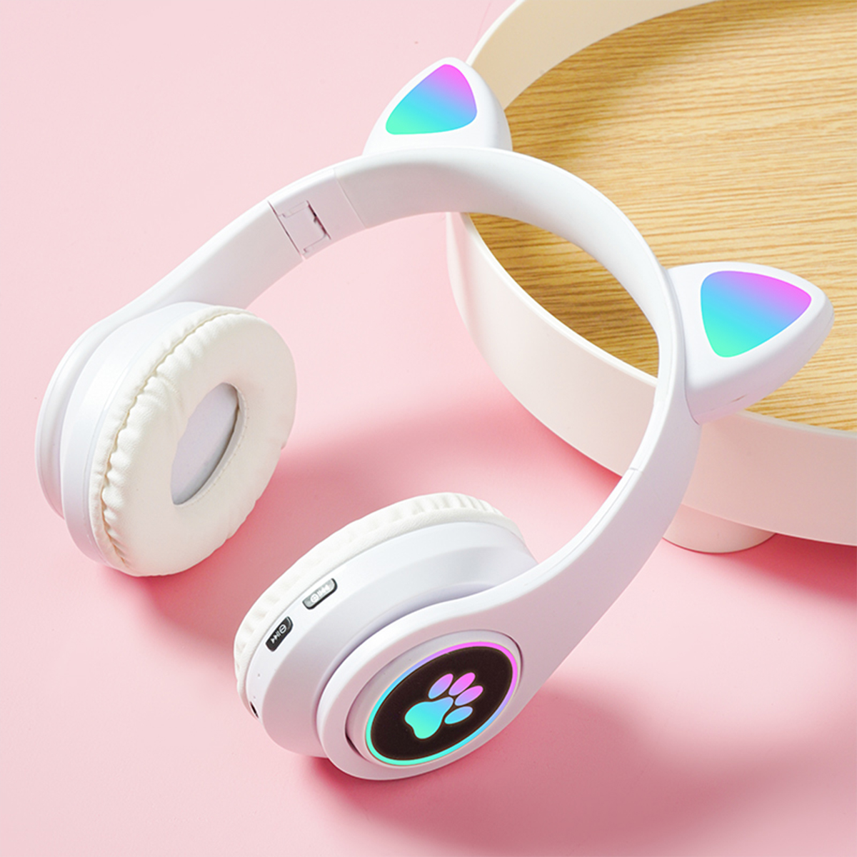 Faltbares, Kinder-Kopfhörer, Bluetooth-Headset Katzenohr-Headset, Over-ear KINSI Gaming-Headset, weiß Bluetooth, Bluetooth