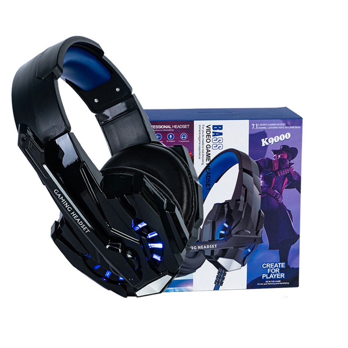 KINSI Gaming-Headset,Kabelgebundene Kopfhörer,On-Ear-Kopfhörer, Leuchten Dunkelblaues Kopfhörer Over-ear