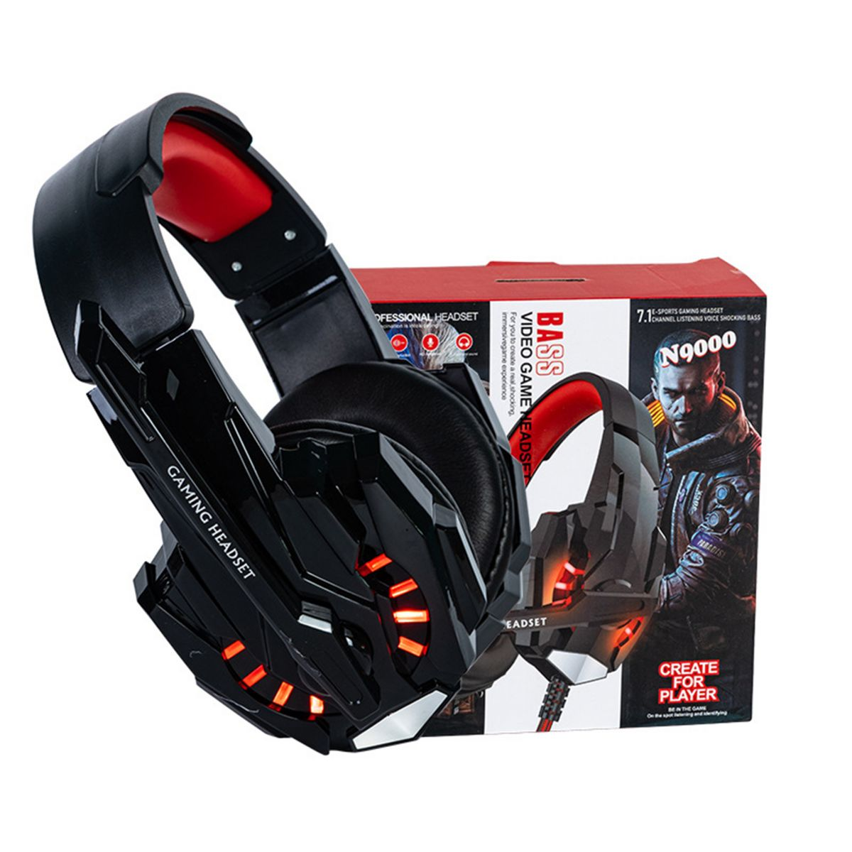 KINSI Gaming-Headset,Kabelgebundene Kopfhörer,7.1 Glühend rot Kopfhörer Toneffekte,Stereokopfhörer, Over-ear