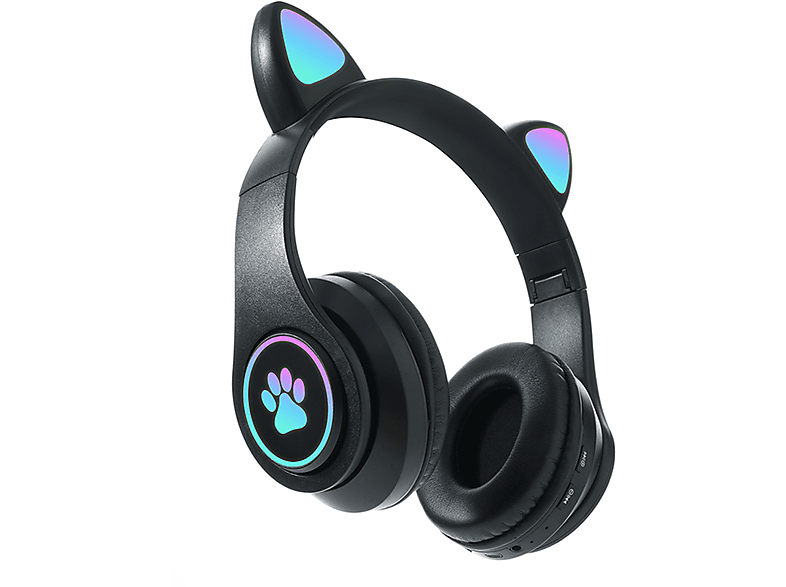 KINSI Kinder-Kopfhörer, Gaming-Headset, Katzenohr-Headset für Mädchen, Over-ear Bluetooth-Headset Bluetooth schwarz | HiFi-Kopfhörer