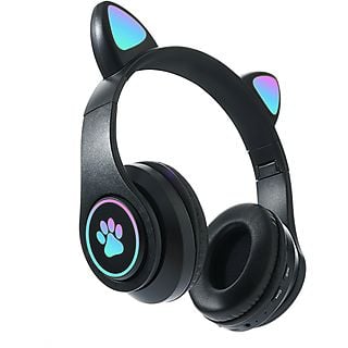 Auriculares inalámbricos - KINSI Serie Cat Ear, Circumaurales, Bluetooth, Negro
