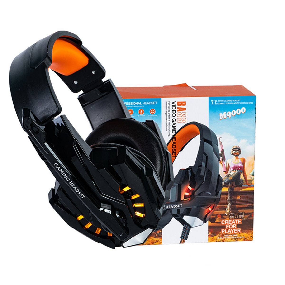 KINSI Kabelgebundene Kopfhörer,On-Ear-Kopfhörer,7.1 Toneffekte Kopfhörer Over-ear Gaming-Headset, Leuchtendes Orange