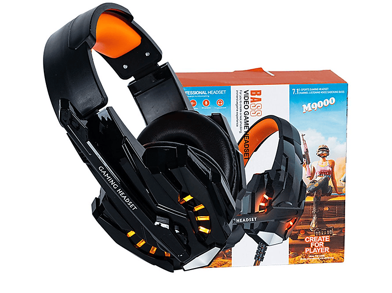 KINSI Kabelgebundene Kopfhörer,On-Ear-Kopfhörer,7.1 Toneffekte Gaming-Headset, Over-ear Kopfhörer Leuchtendes Orange