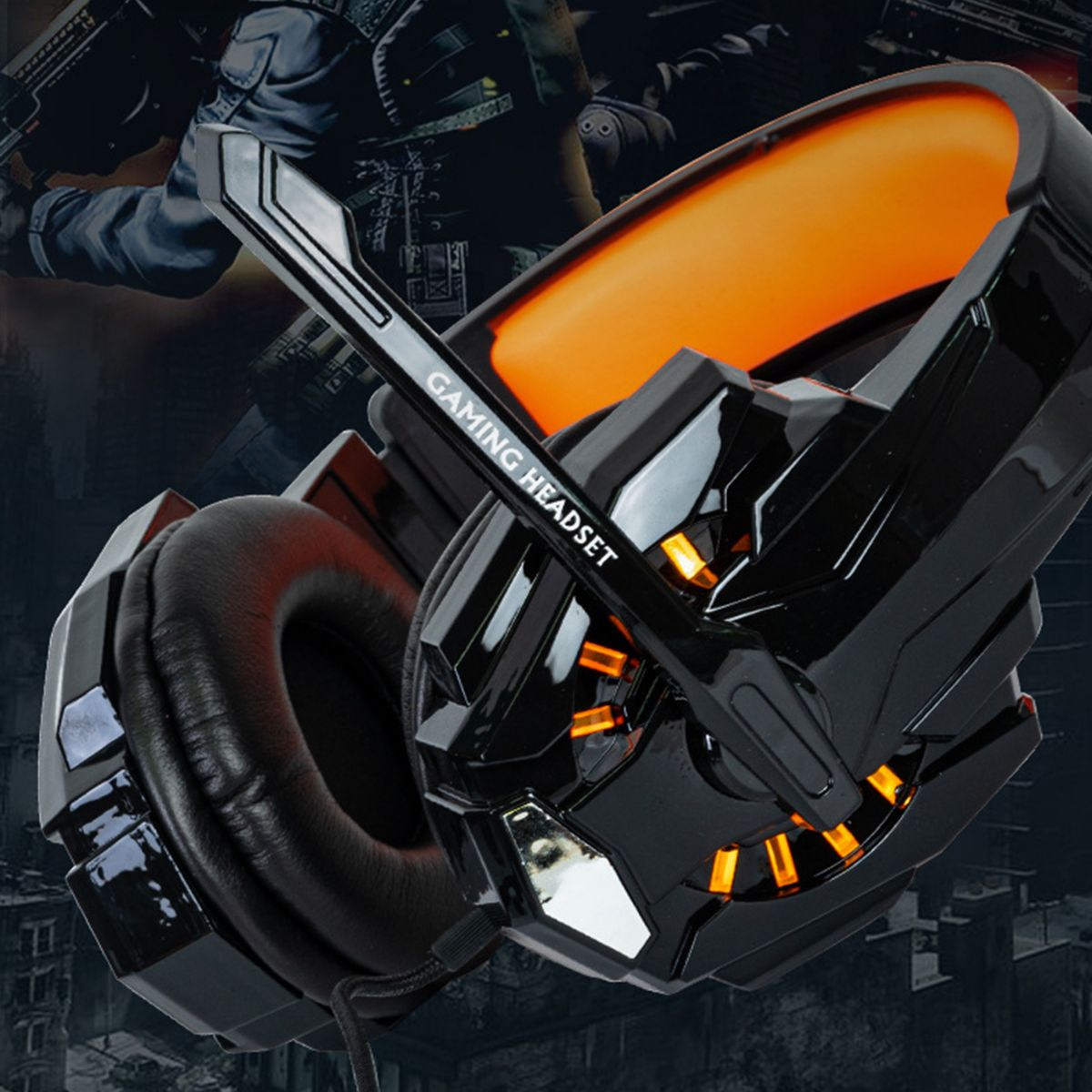 KINSI Kabelgebundene Kopfhörer,On-Ear-Kopfhörer,7.1 Toneffekte Gaming-Headset, Over-ear Orange Leuchtendes Kopfhörer