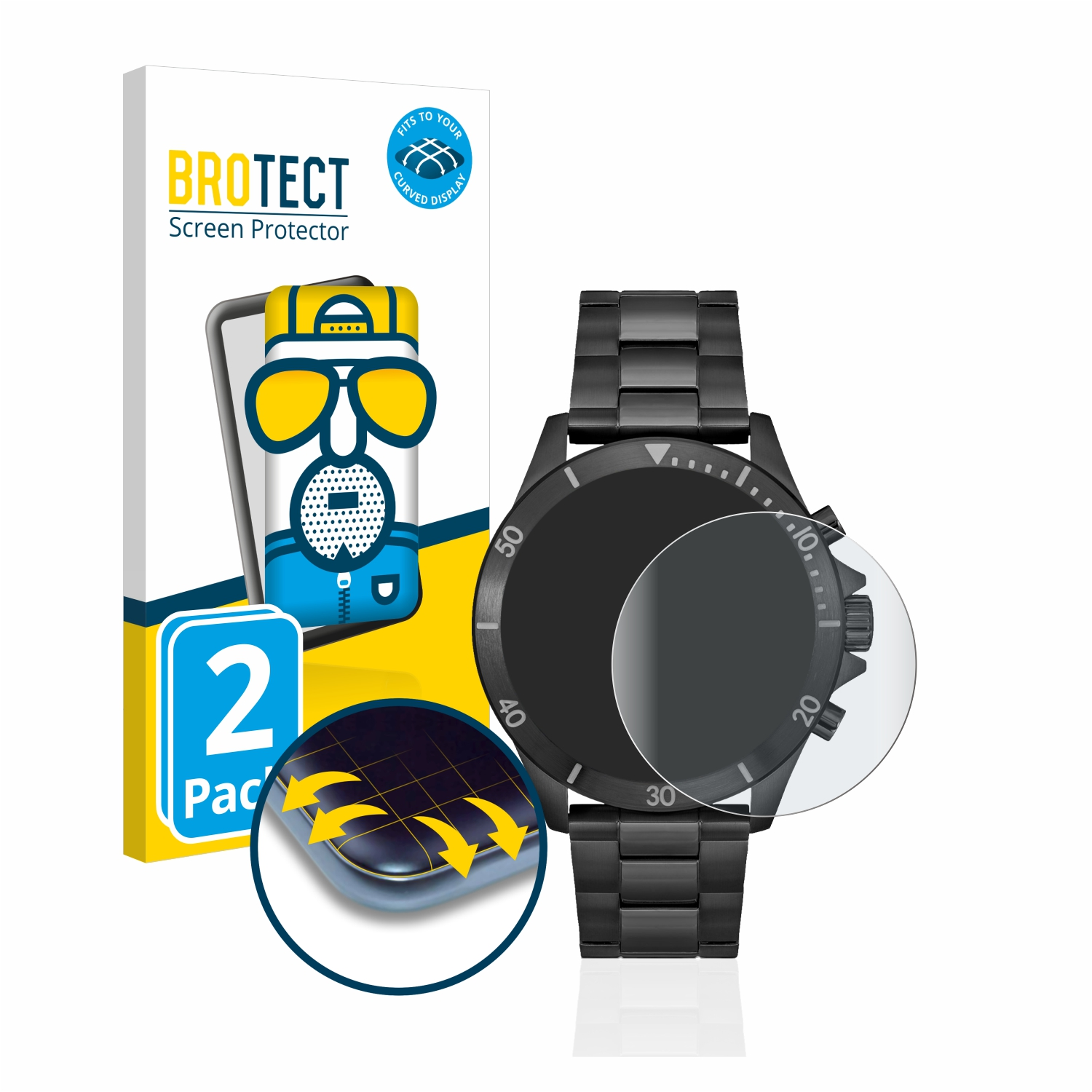 BROTECT 2x Flex matt Curved Hugo Chronograph Boss 58115493) Full-Cover 3D Schutzfolie(für