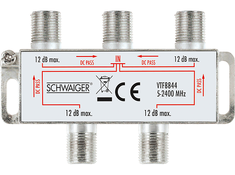 SCHWAIGER -VTF8844 241- 4-fach Verteiler (9 dB) für Kabel-, Antennen- und Satellitenanlagen