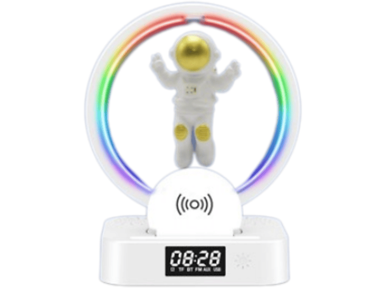 ENBAOXIN Bluetooth-Lautsprecher, Drahtlose Aufladung Astronaut, RGB-Lichteffekt, Touch-Einstellung Bluetooth Lautsprecher, Weiß