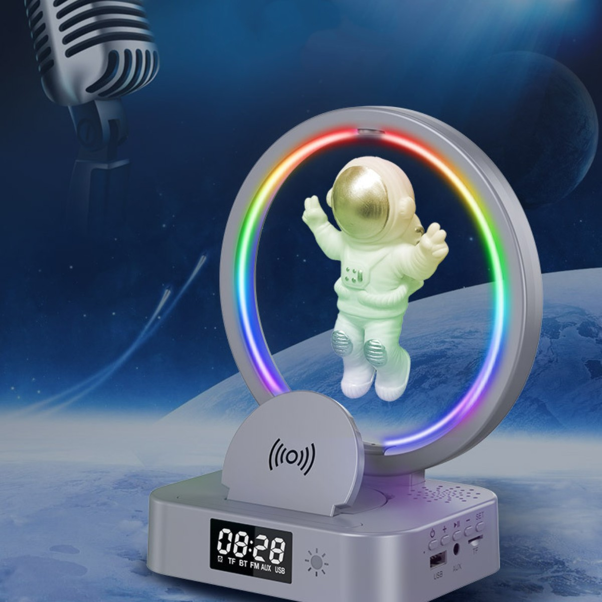 ENBAOXIN Bluetooth-Lautsprecher, Bluetooth Lautsprecher, Touch-Einstellung RGB-Lichteffekt, Astronaut, Drahtlose Weiß Aufladung