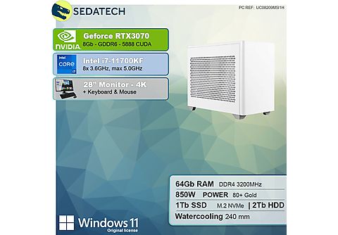 PC de sobremesa  - Intel i7-11700KF con Watercooling SEDATECH, Blanco