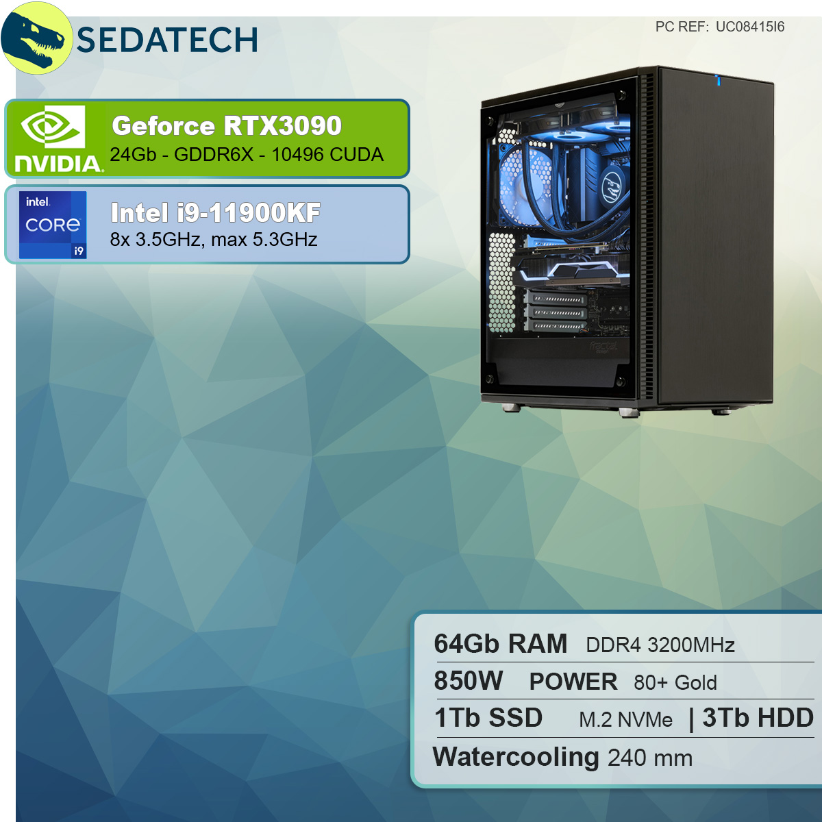 SEDATECH Intel i9-11900KF GB 1000 Core™ mit Prozessor, 24 GB 64 Kein, Wasserkühlung, GB 3090, Intel® mit HDD, GeForce PC-desktop RTX™ i9 SSD, GB NVIDIA RAM, 3000