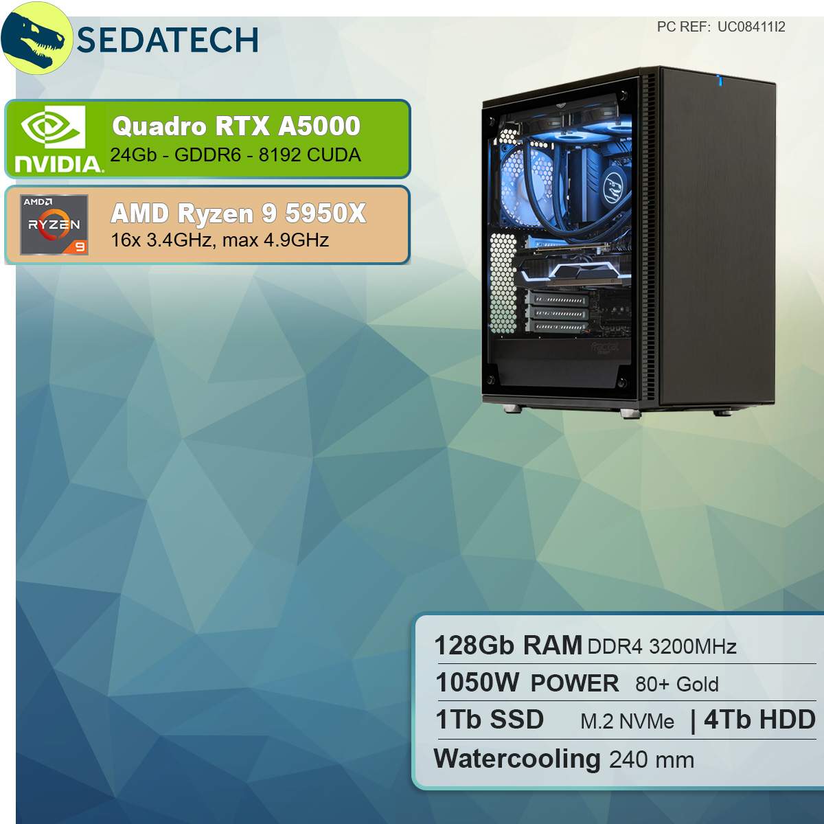 GB AMD NVIDIA 4000 GB Prozessor, SSD, RAM, GB Ryzen™ 560 GTX HDD, 24 Ryzen PC-desktop SEDATECH GB Wasserkühlung, Kein, AMD 128 GeForce® 9 mit Ti, 9 1000 5950X mit