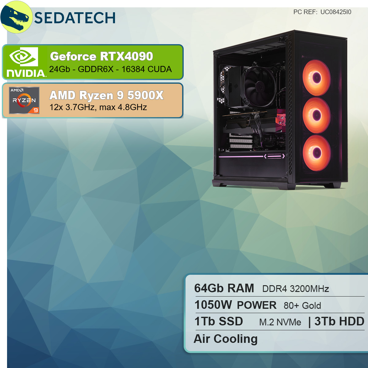 SEDATECH AMD RTX™ HDD, GB 5900X, NVIDIA GeForce 4090, Ryzen 64 3000 9 GB AMD 1000 SSD, GB GB Kein, mit Ryzen™ Prozessor, 9 RAM, 24 PC-desktop