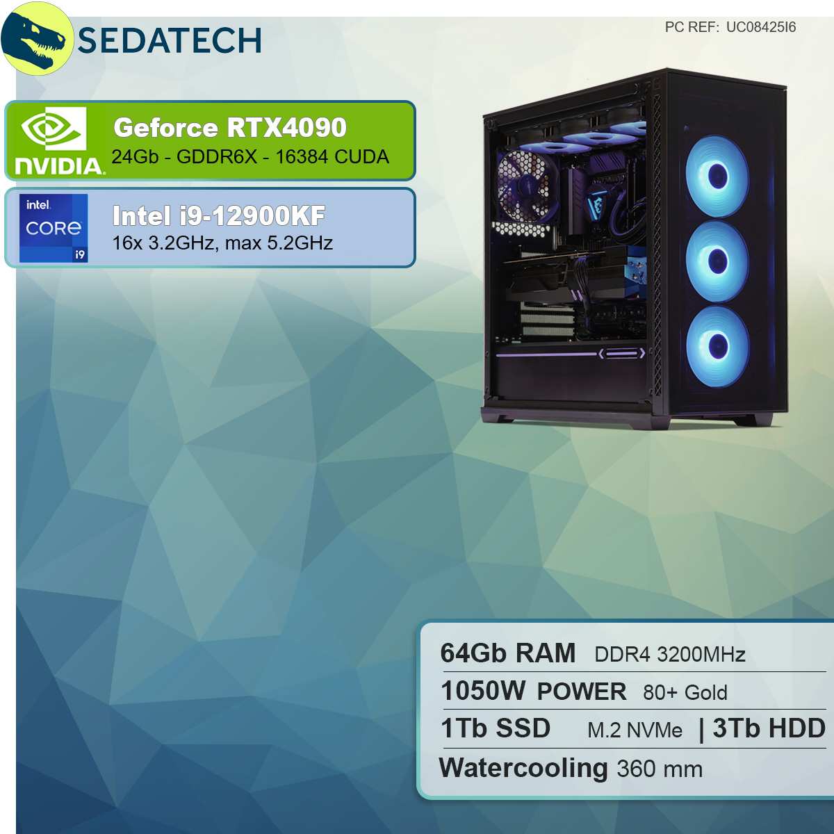 HDD, Wasserkühlung, NVIDIA Core™ mit Kein, 3000 4090, RTX™ 64 Prozessor, RAM, 24 GB 1000 GeForce GB Intel® i9-12900KF Intel GB PC-desktop SSD, mit GB i9 SEDATECH