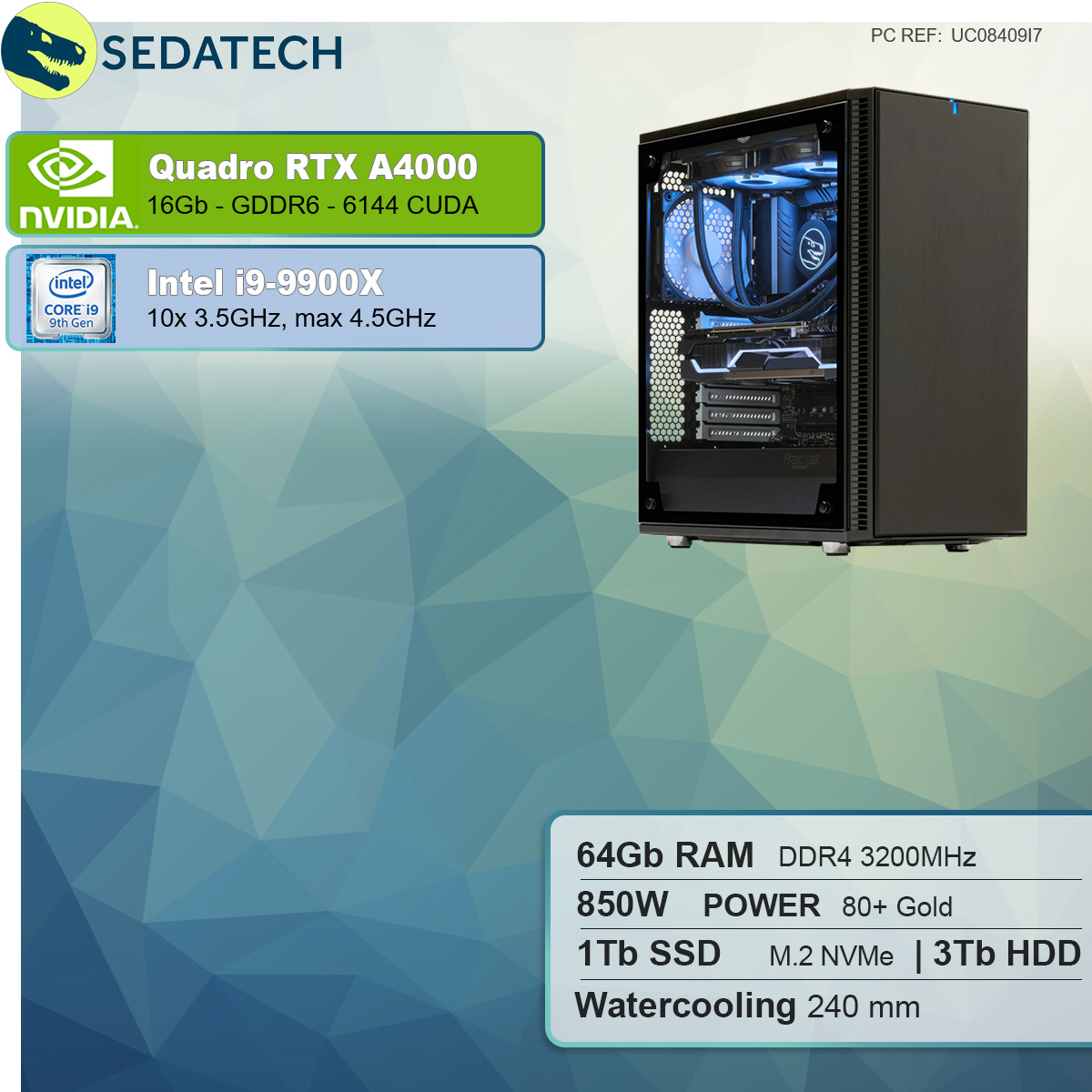 SEDATECH Intel i9-9900X mit Wasserkühlung, GB 64 Core™ 3000 i9 RAM, Kein, 1000 16 NVIDIA SSD, PC-desktop 4090, RTX™ GeForce GB Prozessor, GB Intel® HDD, mit GB