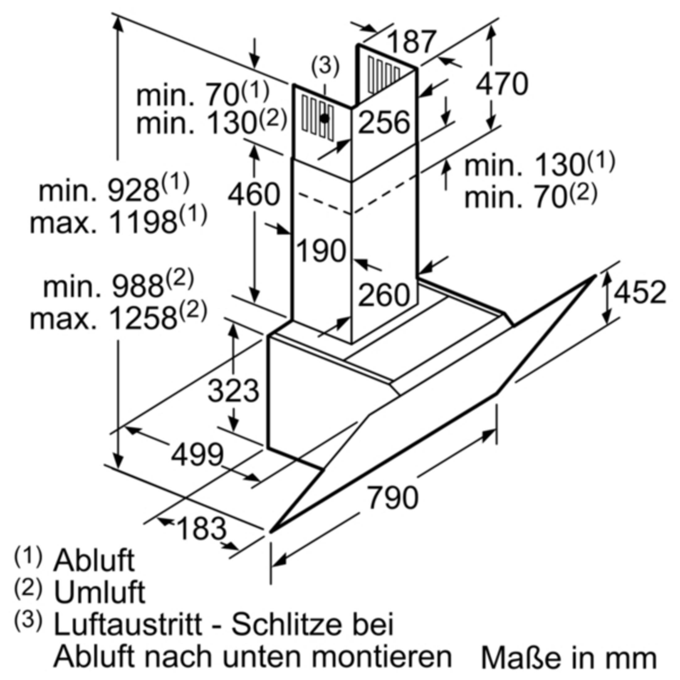 SIEMENS LC 87 KHM mm 499 mm (790 breit, tief) 10 SILBER, Dunstabzugshaube