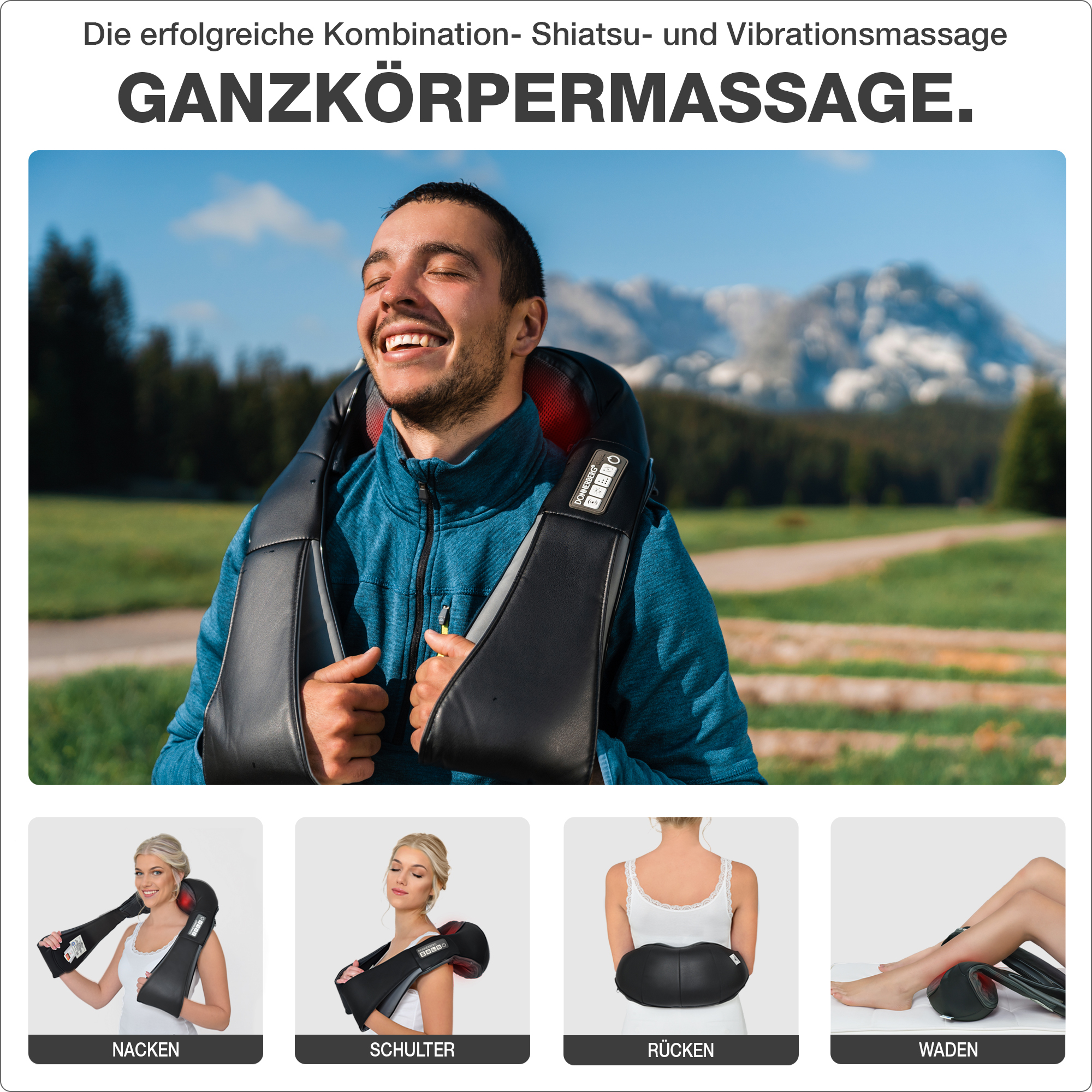 DONNERBERG Akku Shiatsu Massagegerät mit Massage Nackenmassagegerät 4D Akku