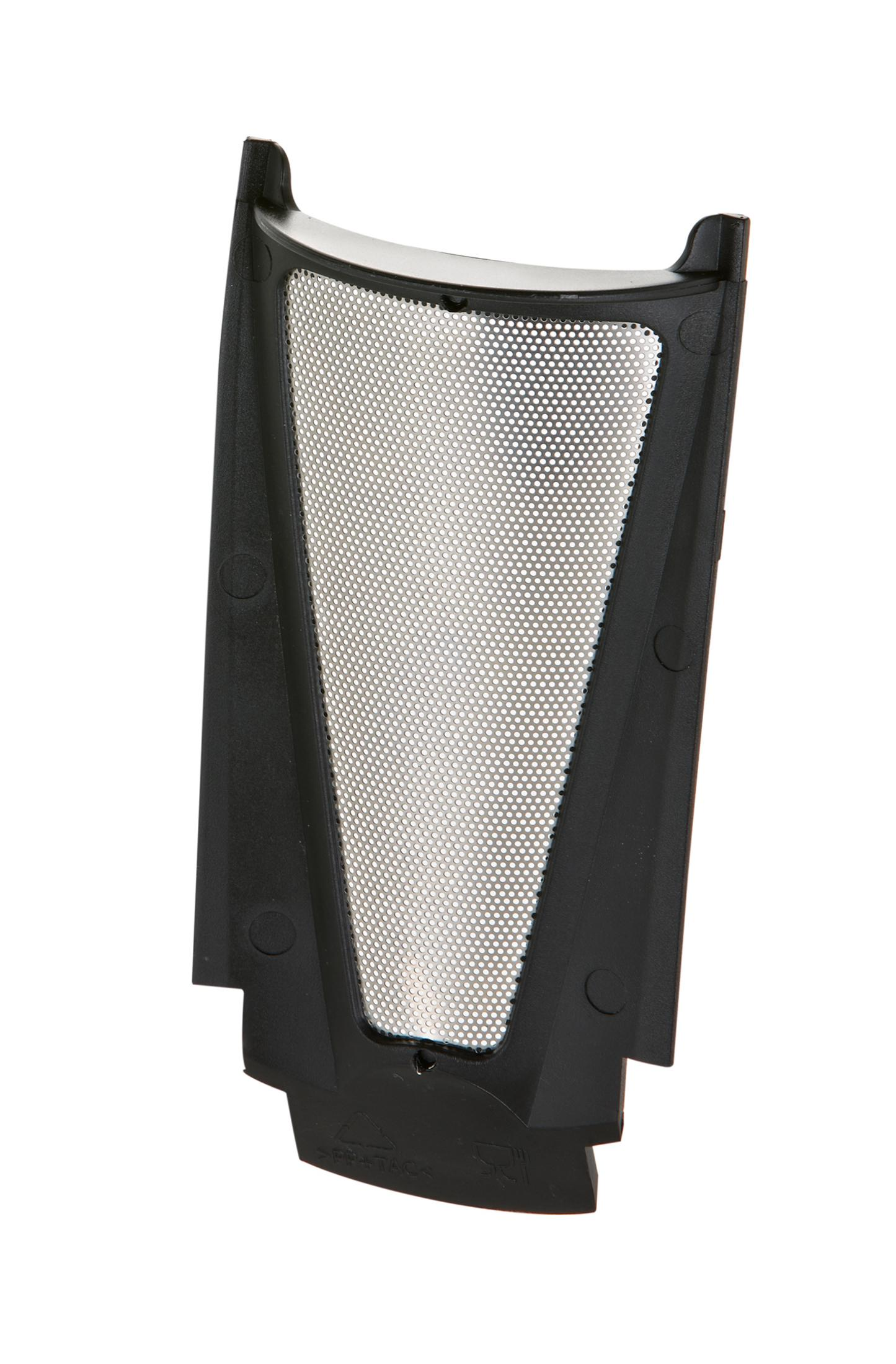 Schwarzer Filter mit Gittermuster, leicht abgewinkelt. Der Filter hat eine einzigartige dreieckige Form.