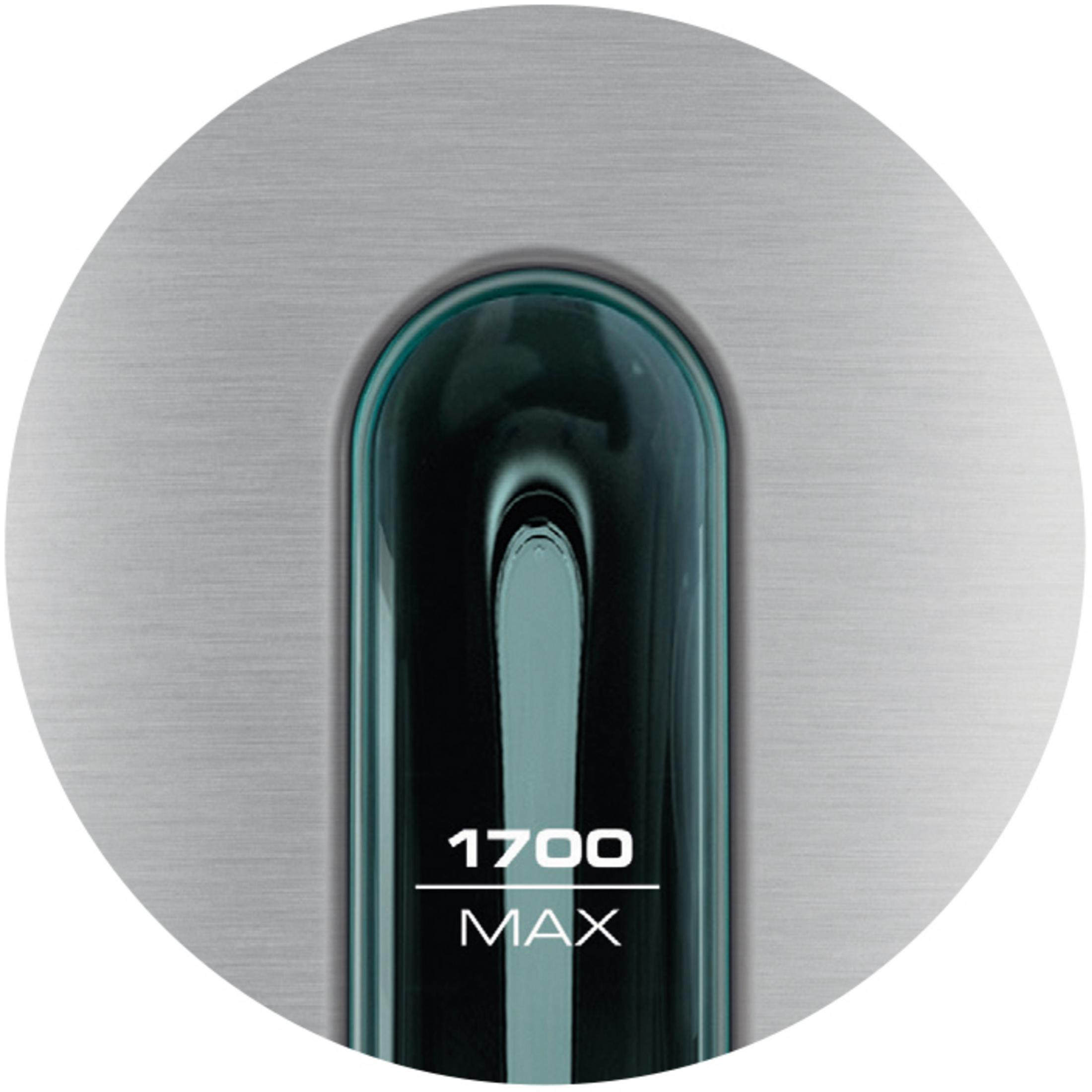 Okrągłe ujęcie szklanej rurki ze wskaźnikiem poziomu wody, wewnątrz szczotkowanej metalowej powierzchni.