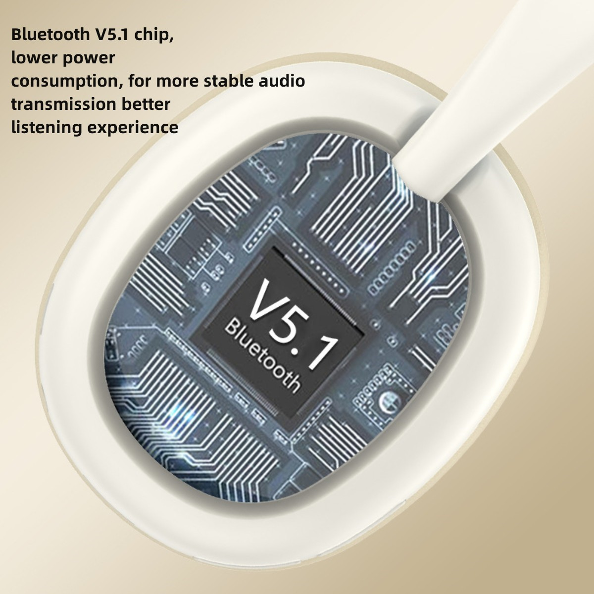 Nahaufnahme eines Bluetooth-Ohrhörers mit der internen Platine.