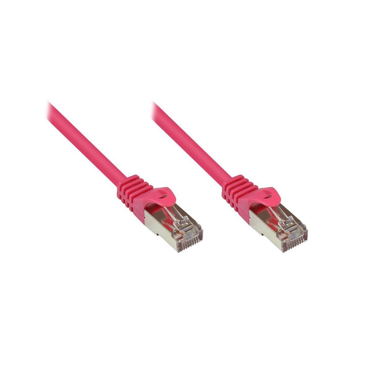 Zwei rosa Ethernet-Kabel mit Steckern.