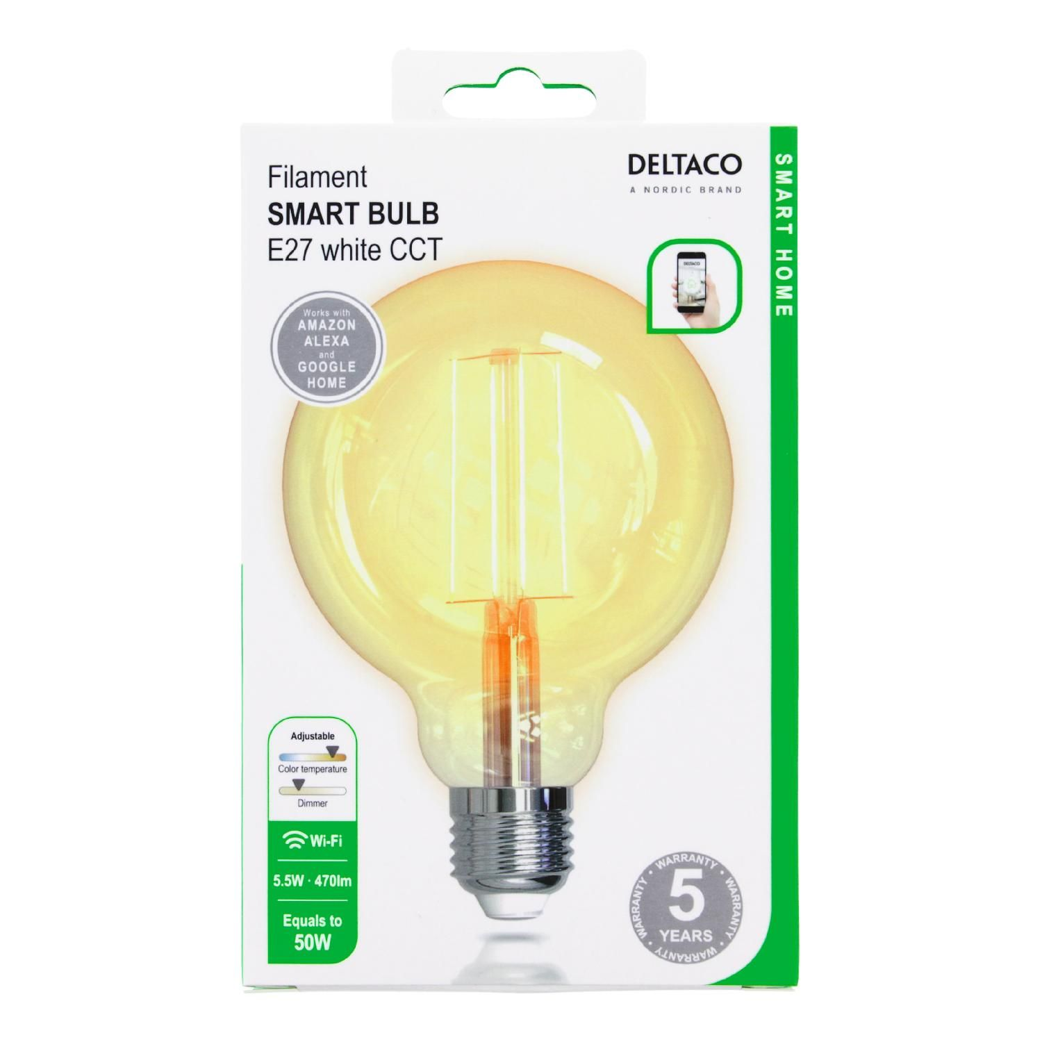 LED smart Warmweiß Glühbirne SMART GAMING DELTACO HOME E27