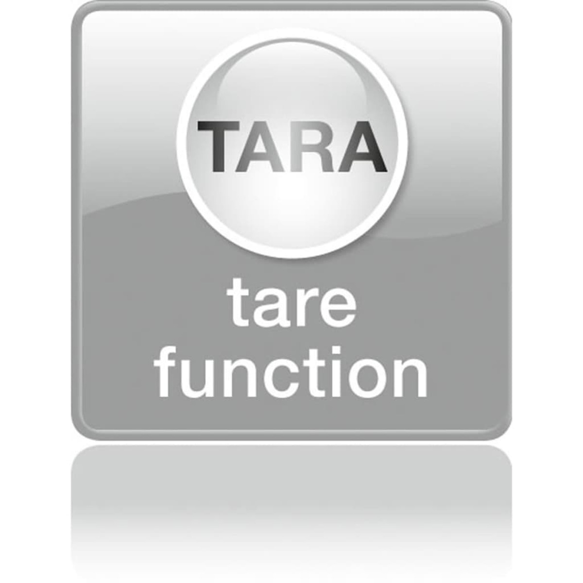 Eine graue Taste mit dem Wort 'TARA' und dem Text 'tare function'.