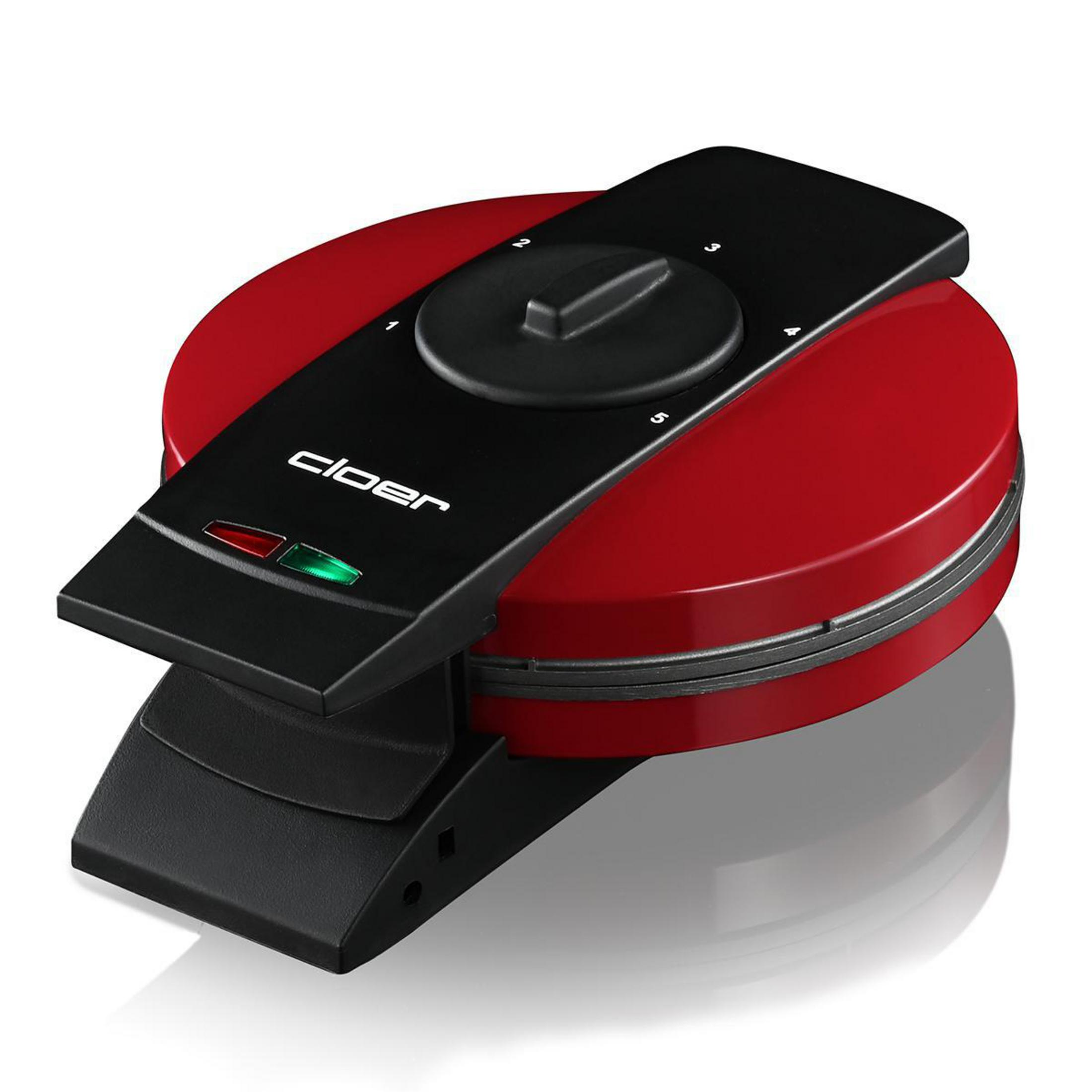 Czerwono-czarny gofrownica. Czarny panel sterowania z numerami.