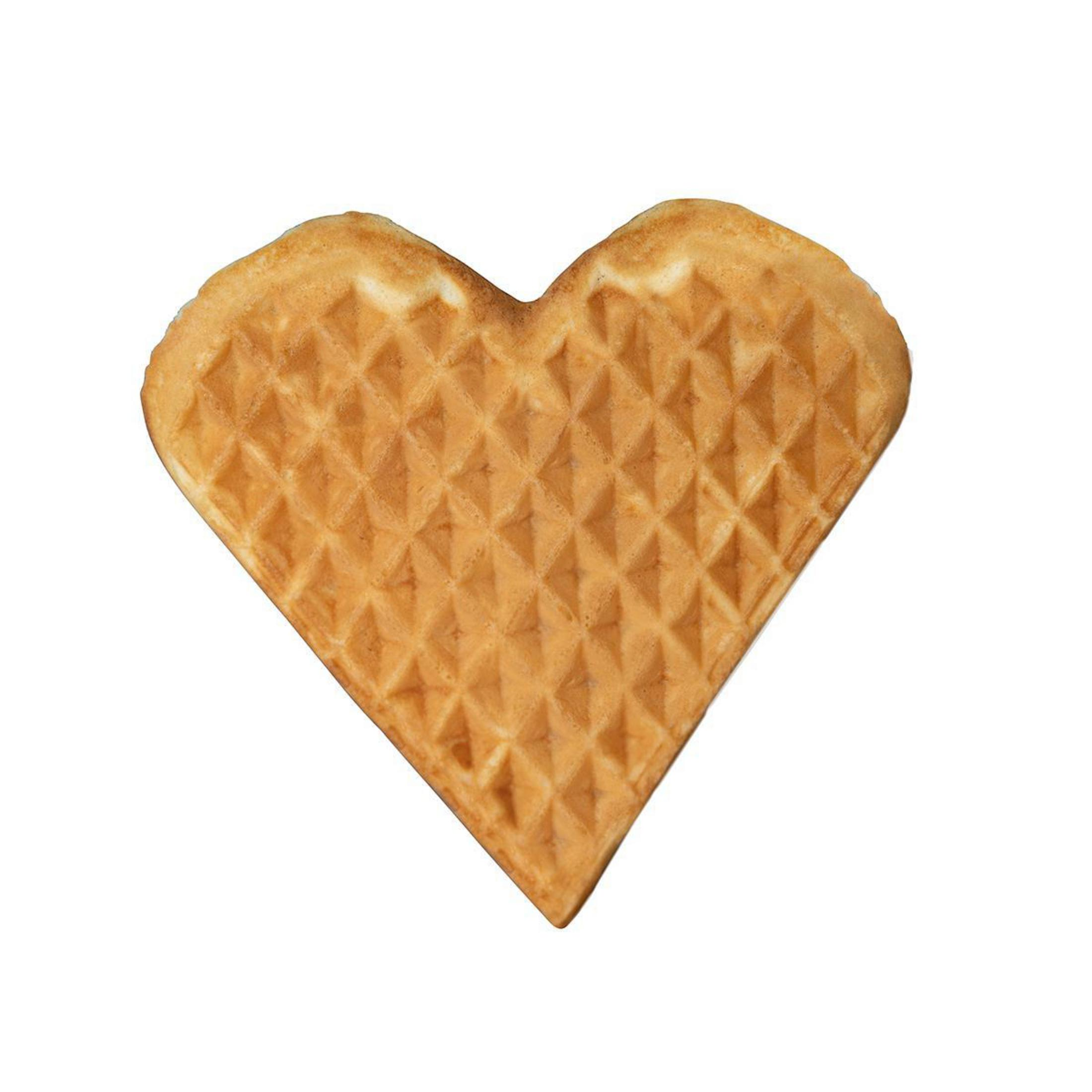 Wafel w kształcie serca na białym tle, złoty brąz z teksturowaną powierzchnią.