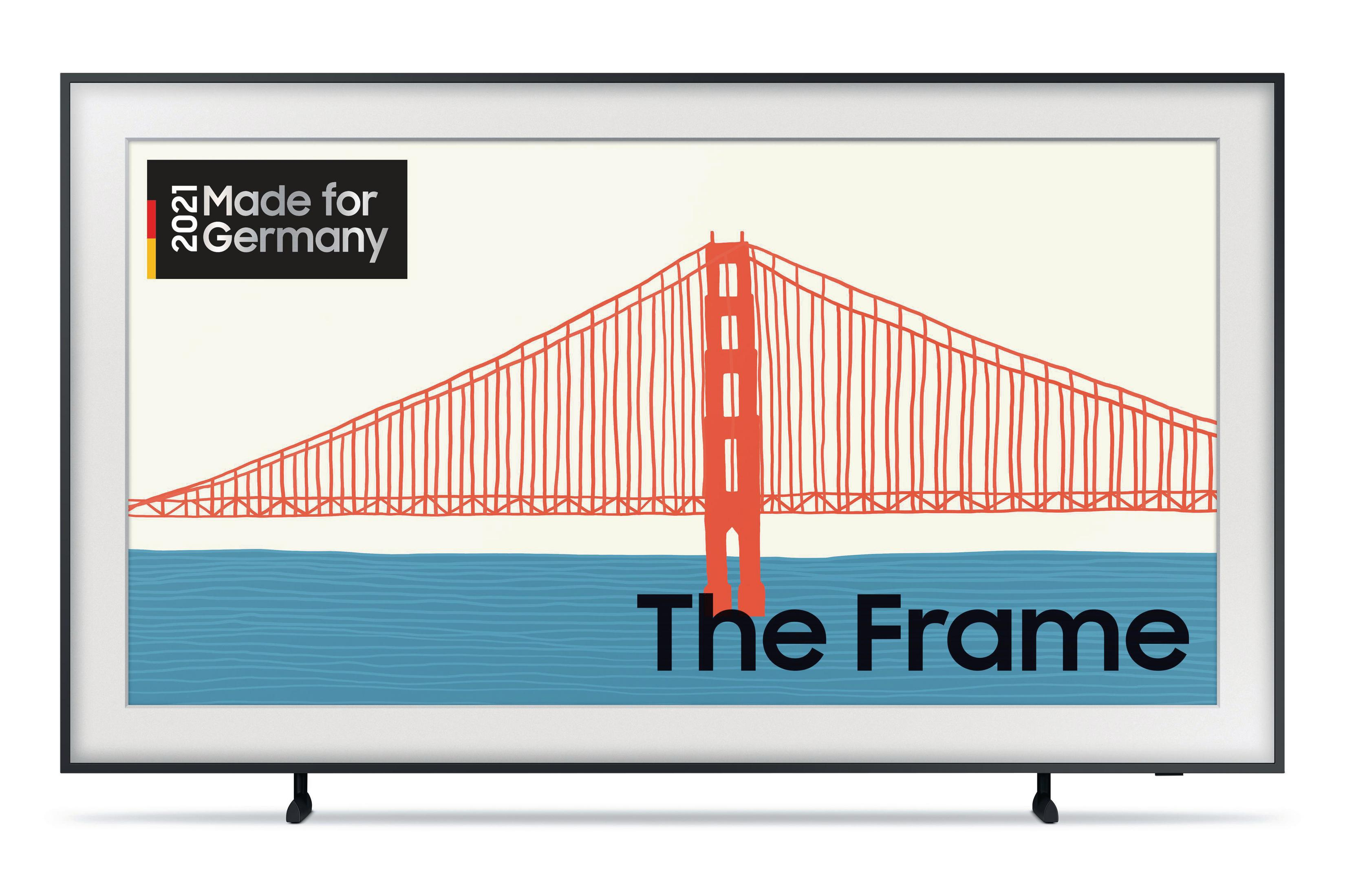 Samsung Frame TV zeigt ein stilisiertes Bild der Golden Gate Bridge.