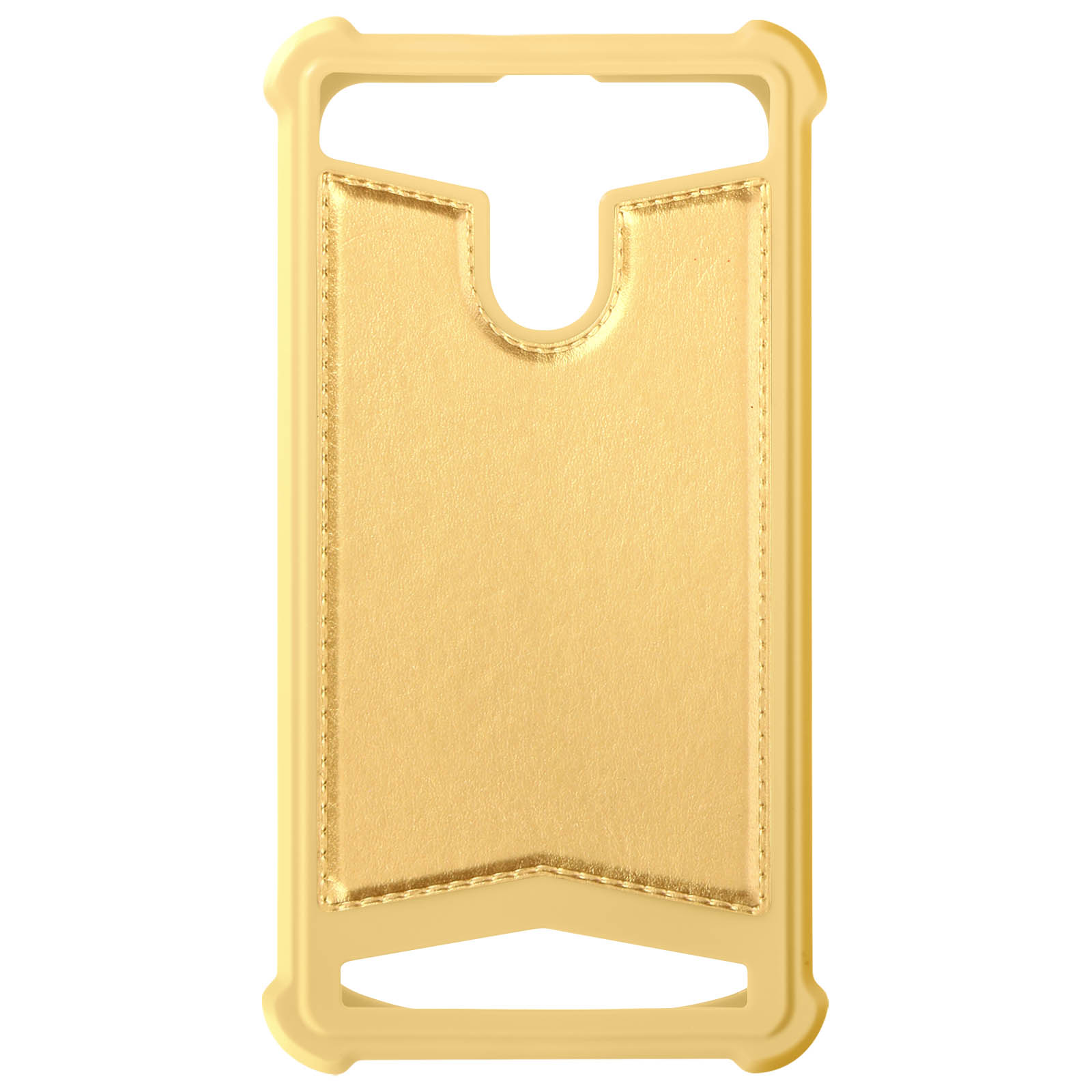 Una custodia per telefono color oro con slot per schede.