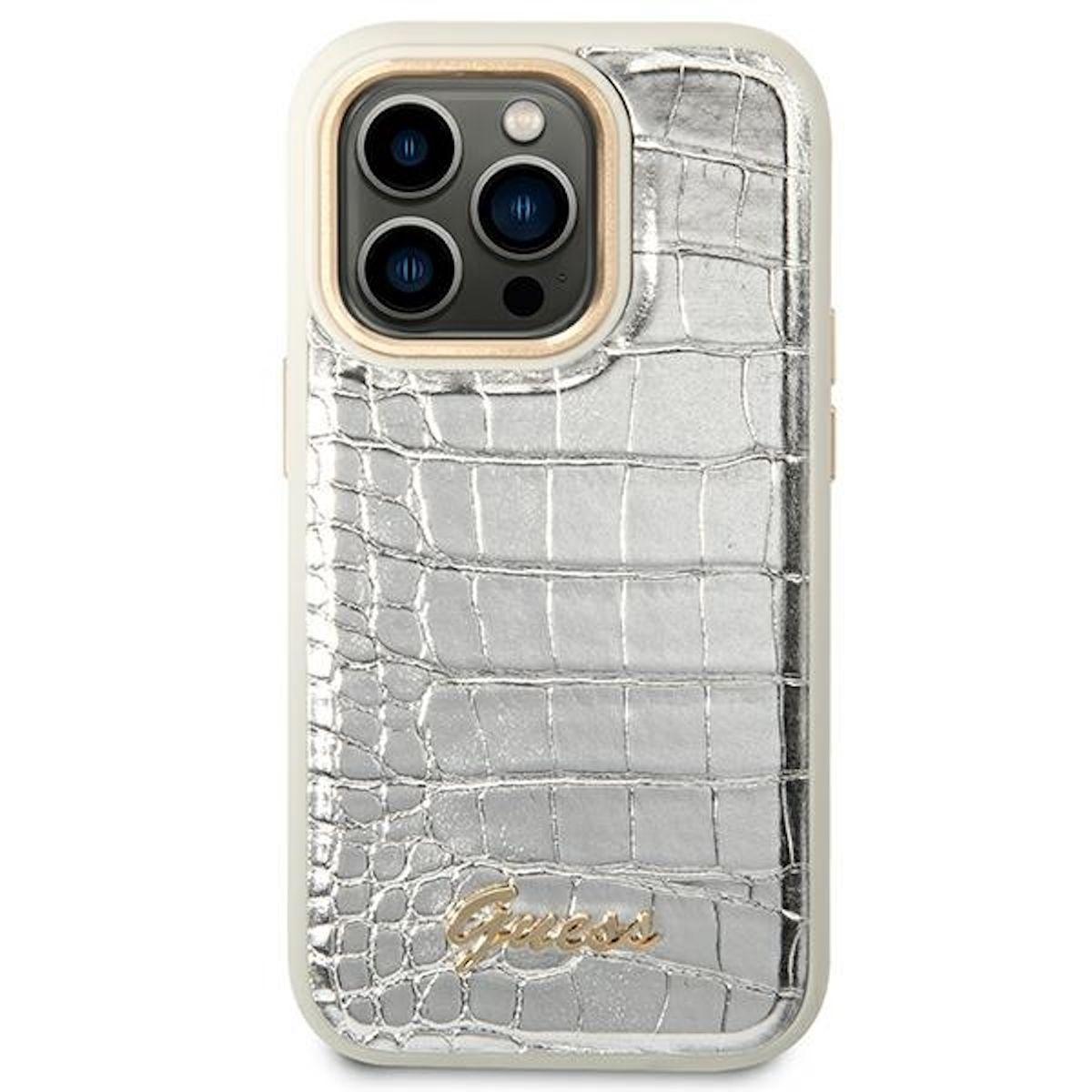 Silber Hülle, Collection iPhone Apple, Pro Design Max, Croco GUESS Backcover, 14