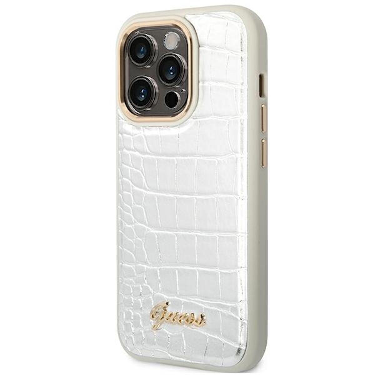 14 GUESS Design Collection Silber iPhone Hülle, Backcover, Croco Pro Max, Apple,