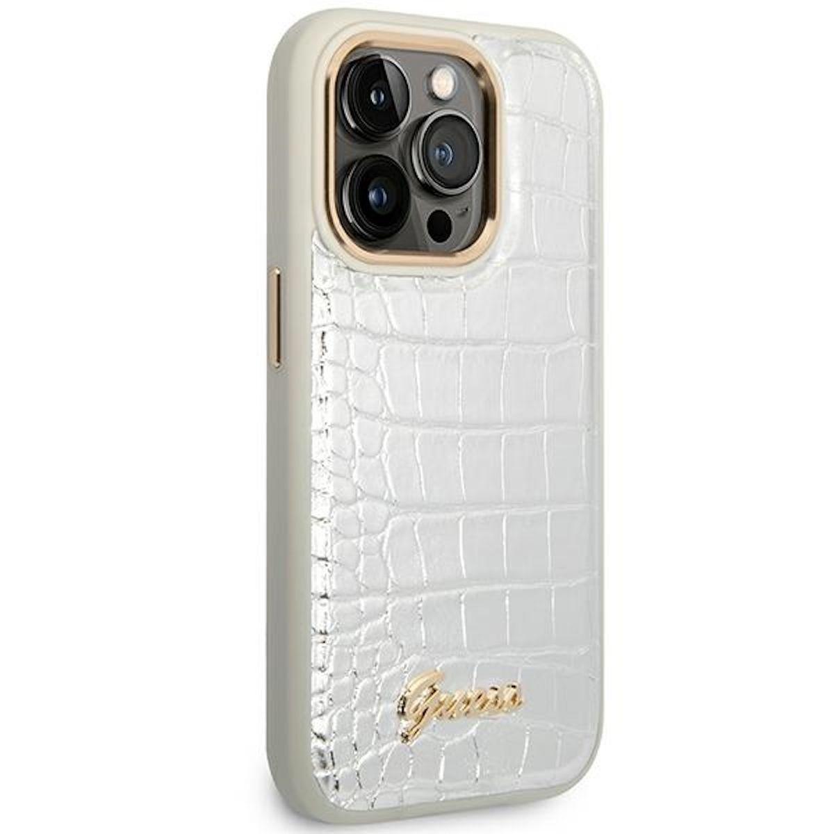 Silber Hülle, Collection iPhone Apple, Pro Design Max, Croco GUESS Backcover, 14