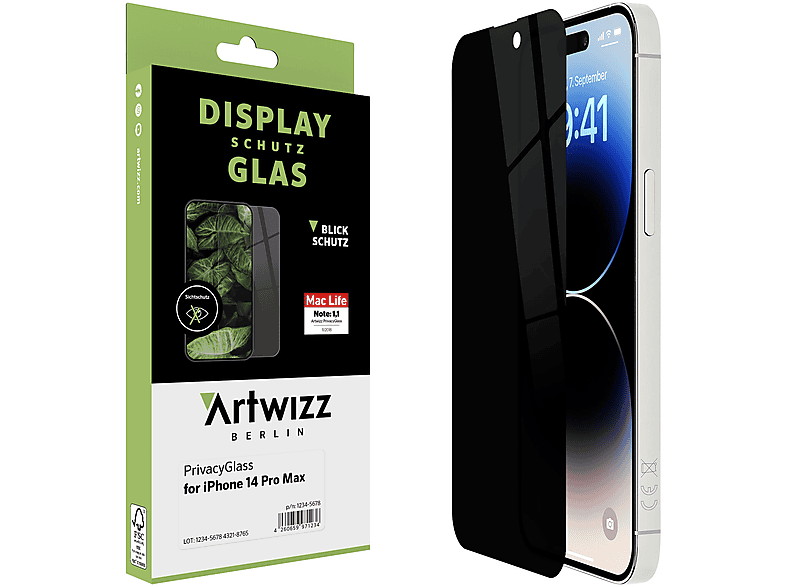 ARTWIZZ PrivacyGlass Pro) 14 iPhone Displayschutz(für Apple