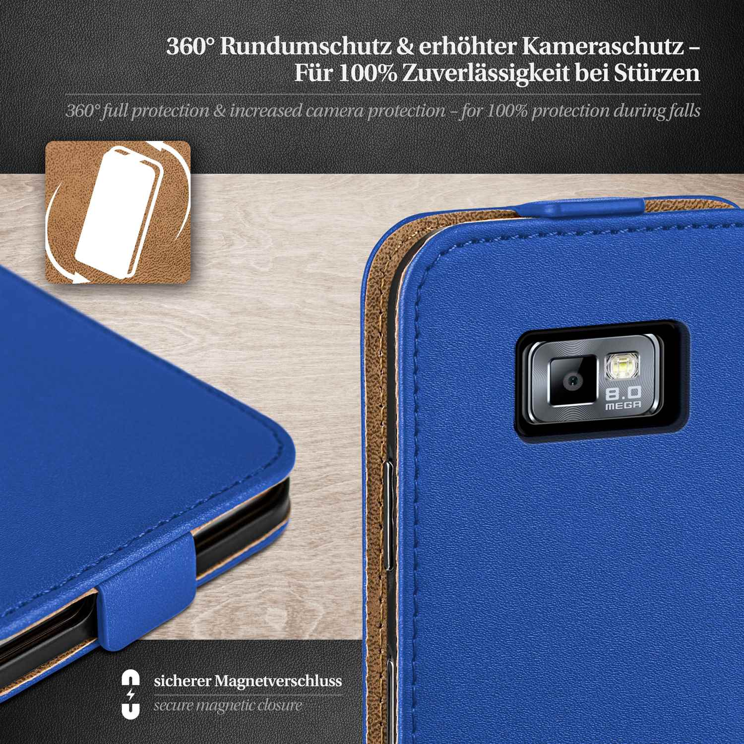 Flip Royal-Blue Cover, Samsung, Galaxy S2, Case, Flip MOEX