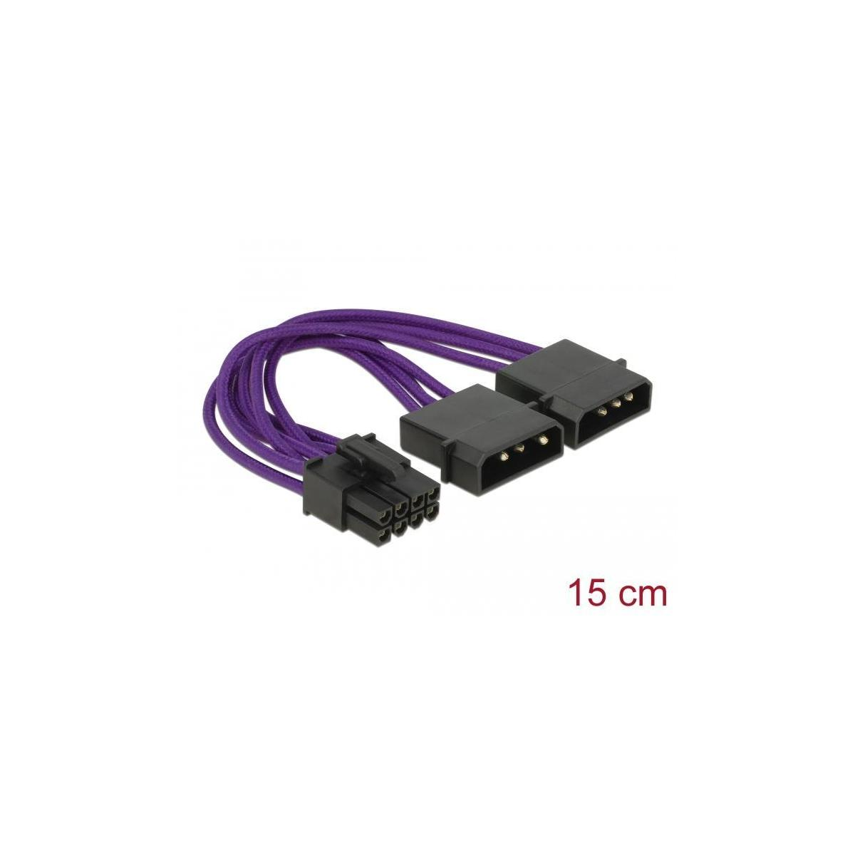 Un cavo viola con due connettori neri. Il testo '15 cm' è sotto. Sfondo bianco.